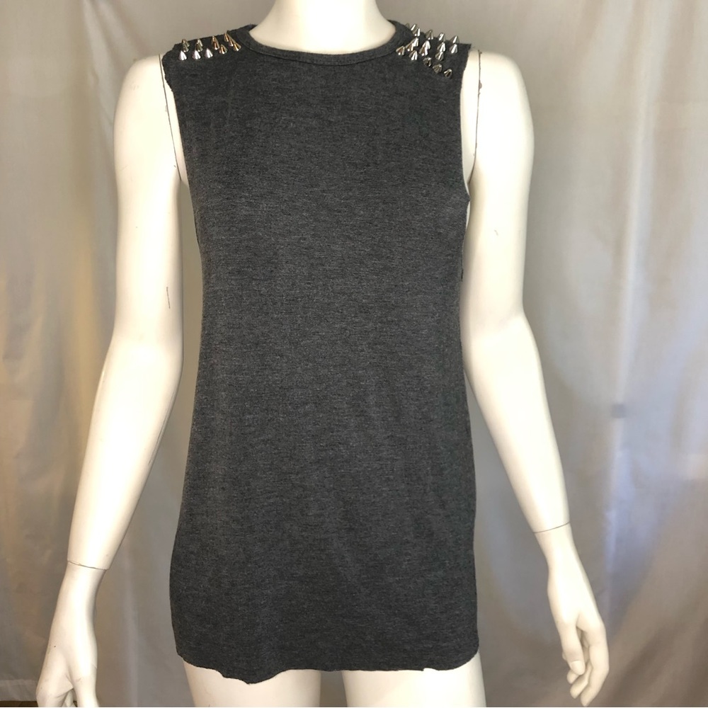 Stud-Embellished Charcoal Muscle Tee